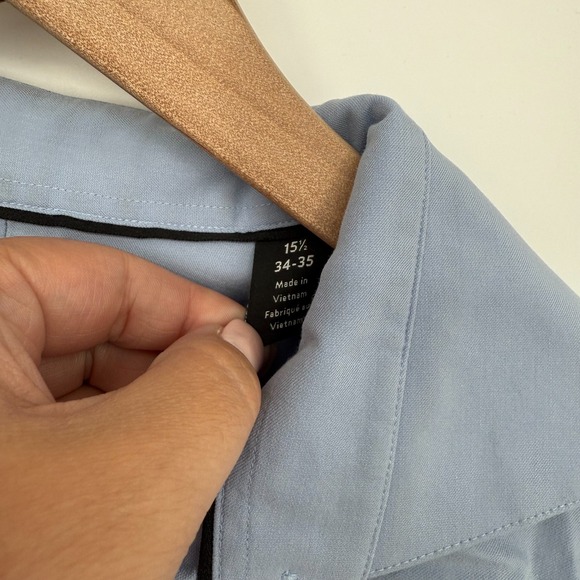 Nordstrom Tech Smart Dress Shirt Men 15.5 Blue Cotton Extra Trim Fit Barrel Cuff - Picture 4 of 6